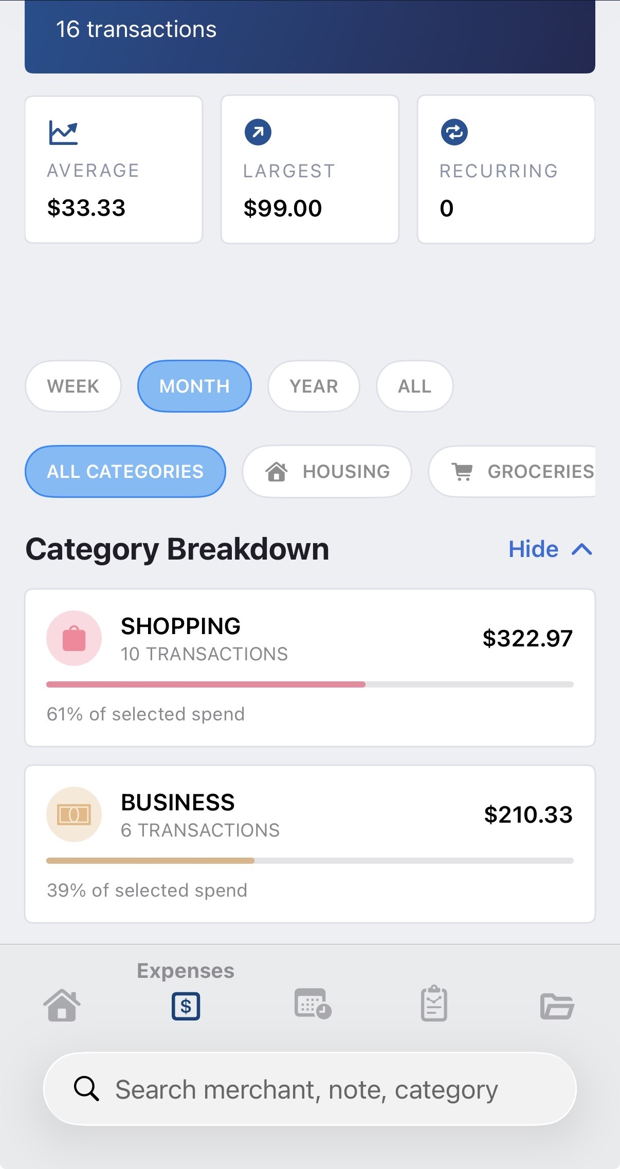 Landlord App Expense Tracking Dashboard